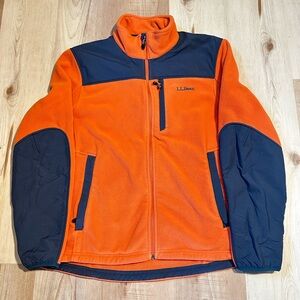 L.L. Bean Men’s Fleece Jacket M Full Zip Polartec Outdoor Hiking Orange Gray